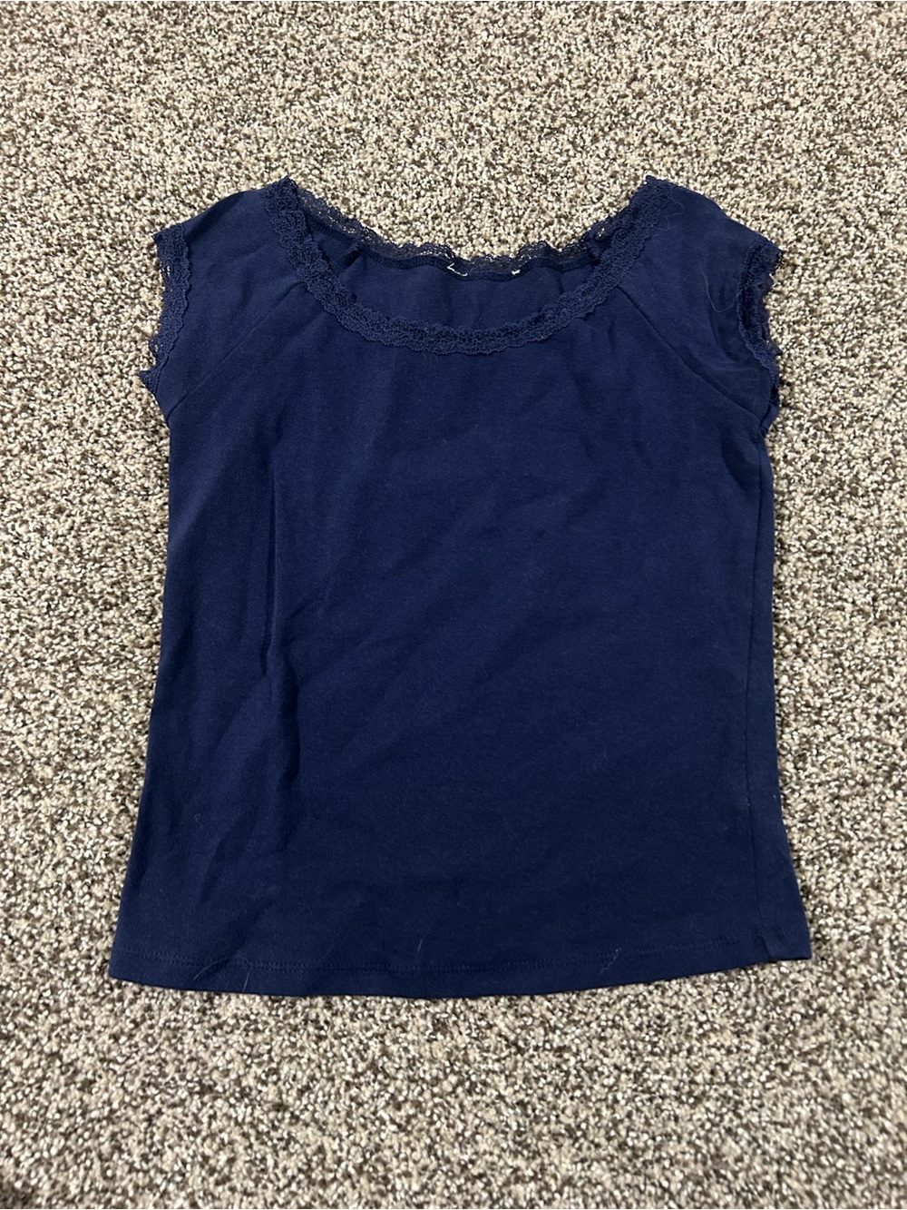 Women's Navy Lace-Trim Cap Sleeve Top